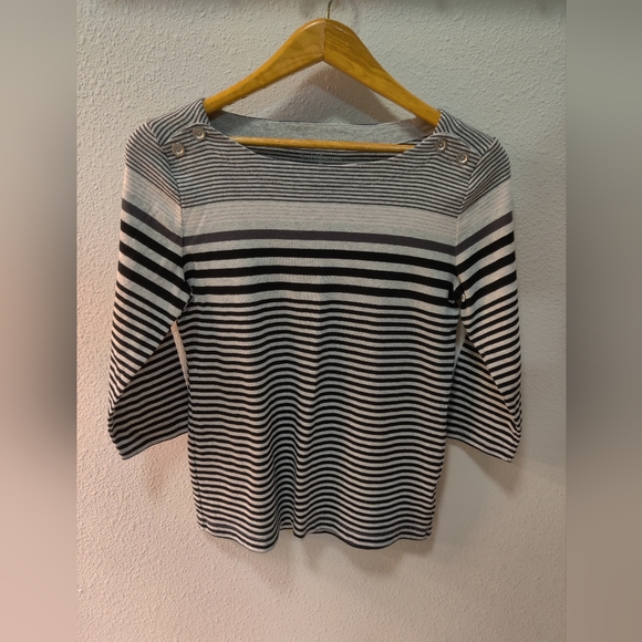 croft & barrow Tops - Croft & Barrow Striped Boat Neck Top With Button Details!